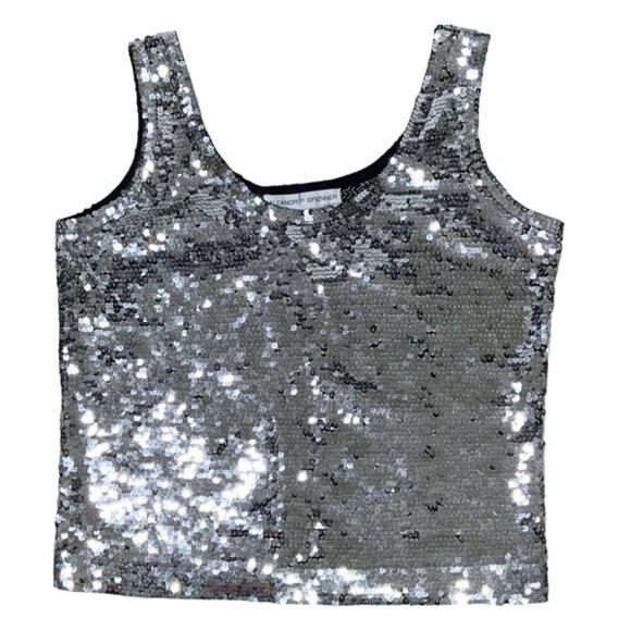 Eleanor P Brenner Sequin Tank Sparkling Scoop Neck Top Sleeveless Women Silver M - Picture 9 of 15